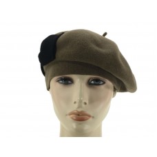 Laulhere 100% Wool  French Beret Hat Coco Light  Brown with Bow France 77 1/8  eb-68106759